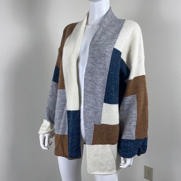 Fable Size M Colorblock Open Front Cardigan Sweater Relaxed Fit Loungewear - Picture 8 of 13